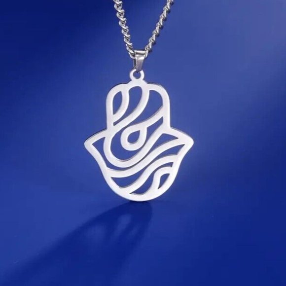 Evil Eye Modern Style Hamsa Necklace Hand Of Fatima Women's Fashion Silver - Picture 4 of 7